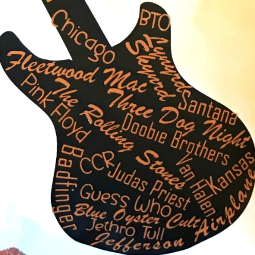 Handmade Pillow Cover, 1970s Rock Bands Guitars Music Room Decor 20 x 20 inches
